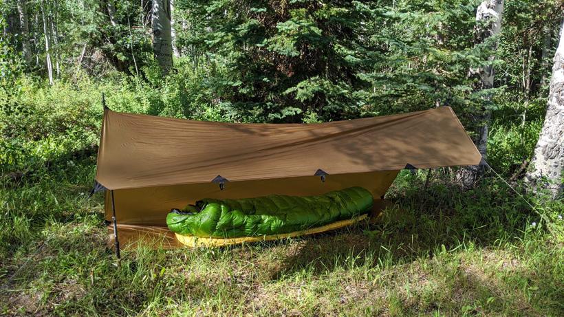 Light weight tarp setup for hunting