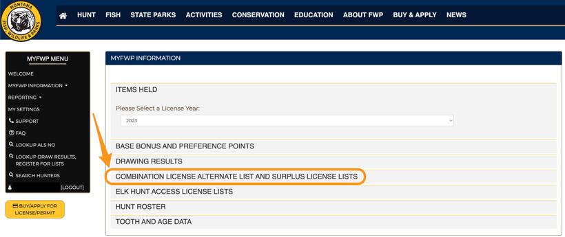 Montana nonresident combination license list signup area