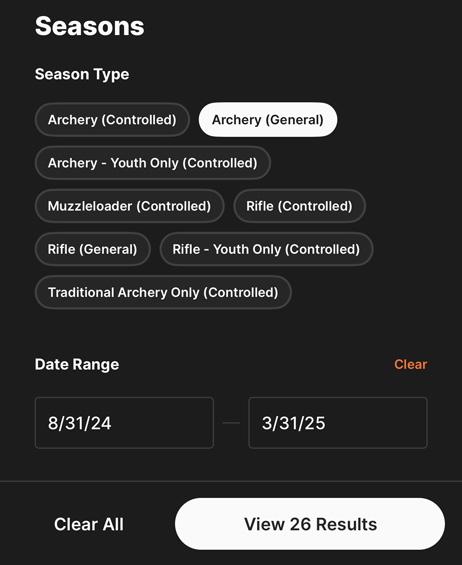 Selecting season and weapon to filter on GOHUNT