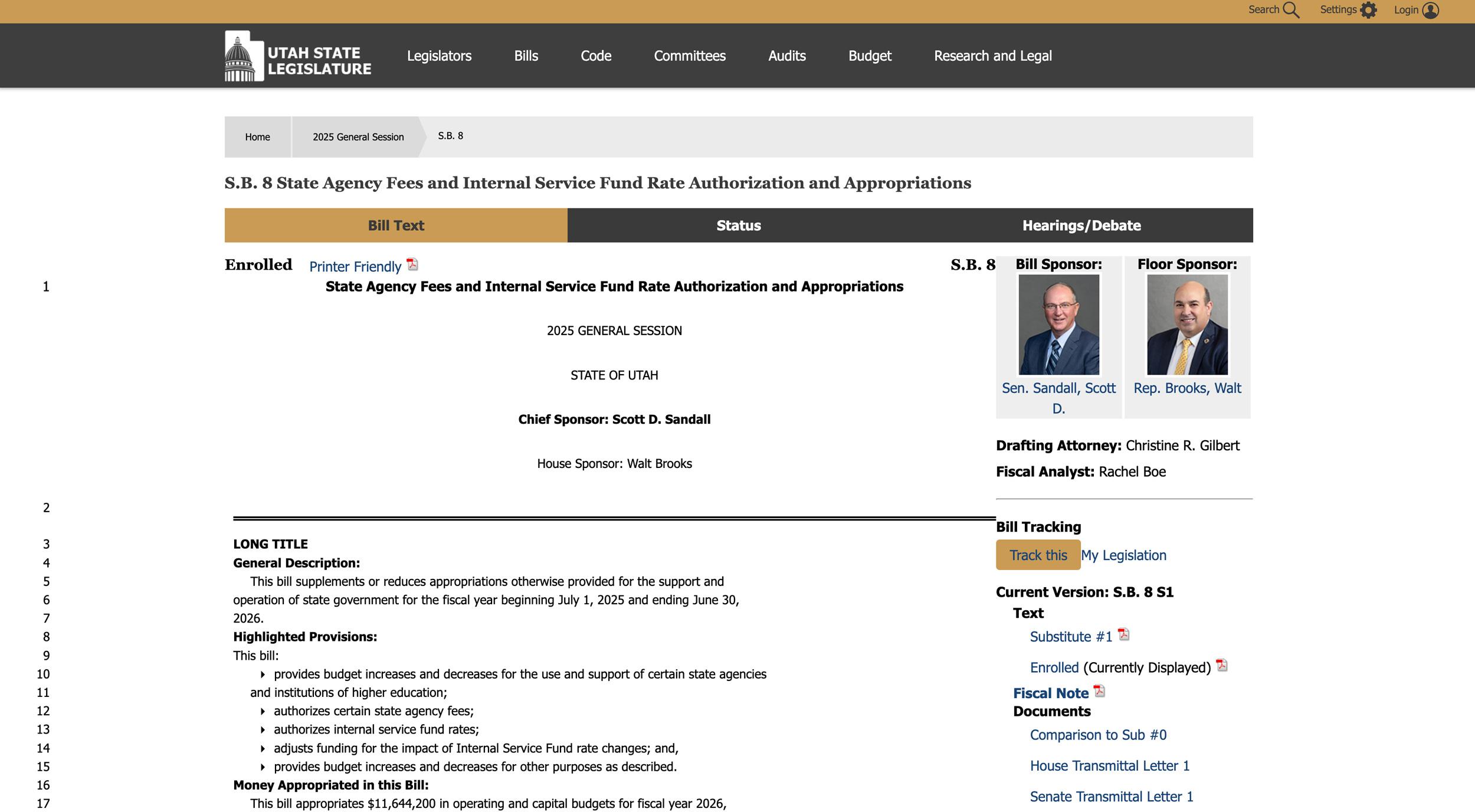 Utah Senate Bill 8 State agency fees and impacts on nonresident hunting fees