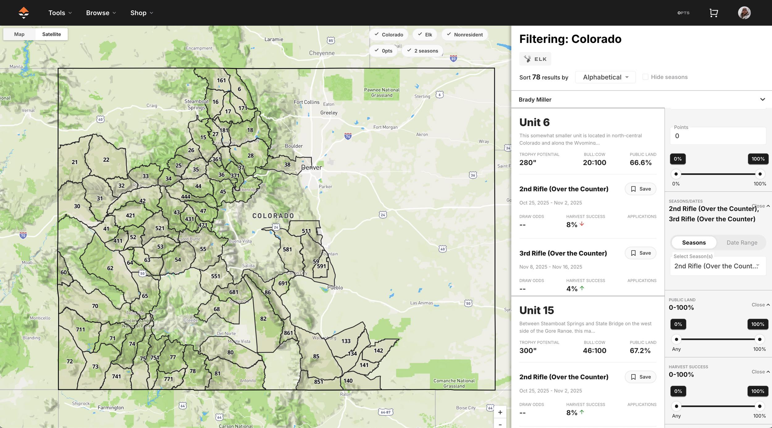 Viewing all the over-the-counter rifle elk hunting units in Colorado