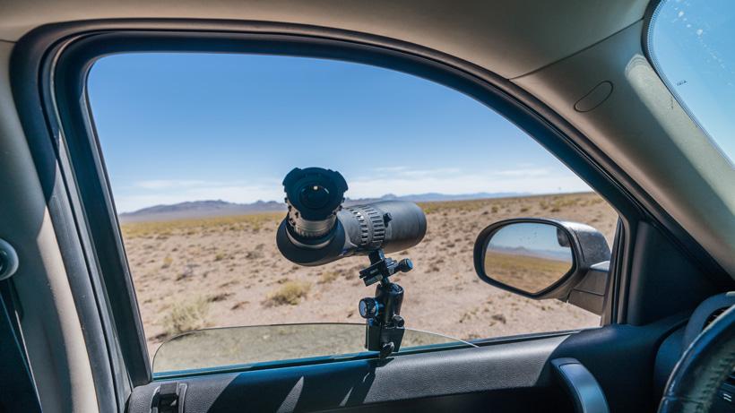 Zeiss victory harpia spotting scope on window mount