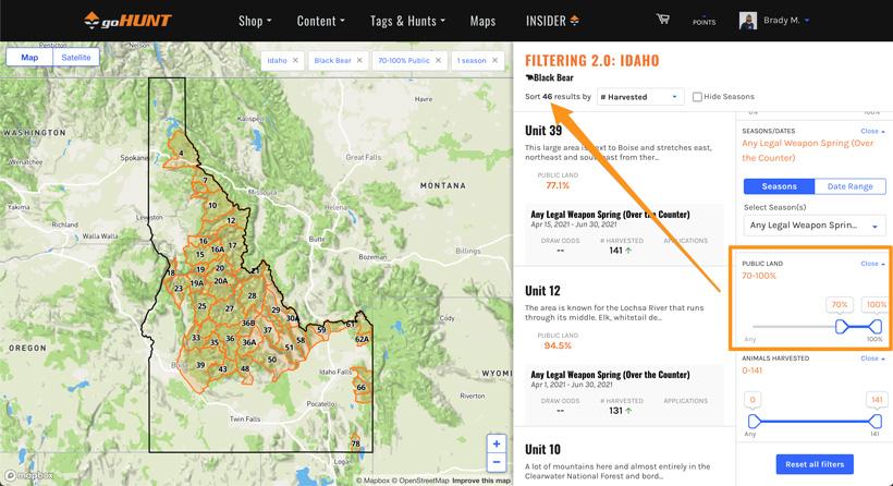 Sorting black bear units by public land percentage