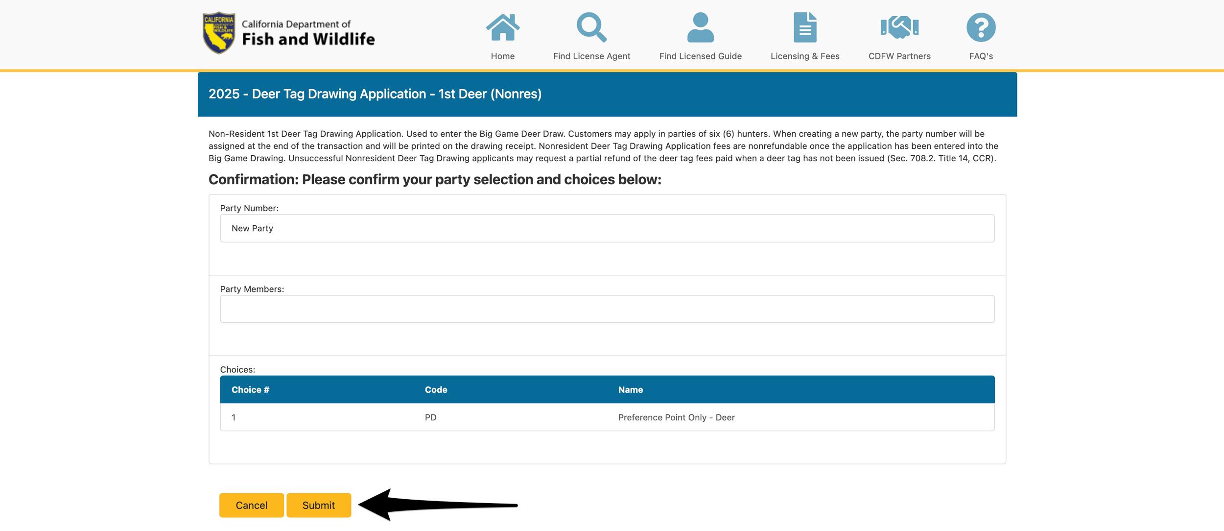 Confirming California preference point choice code for deer