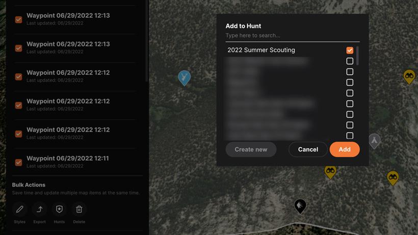 Check box for adding waypoints to hunt folder