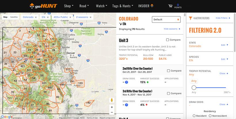 Using GOHUNT INSIDER to research elk hunting opportunities
