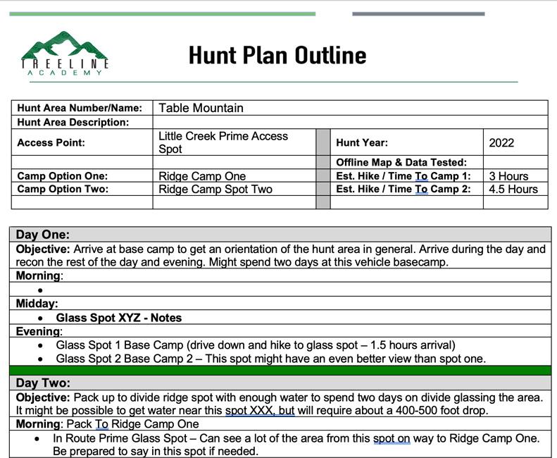 Mark Livesay Treeline Academy Elk Hunt Plan Outline