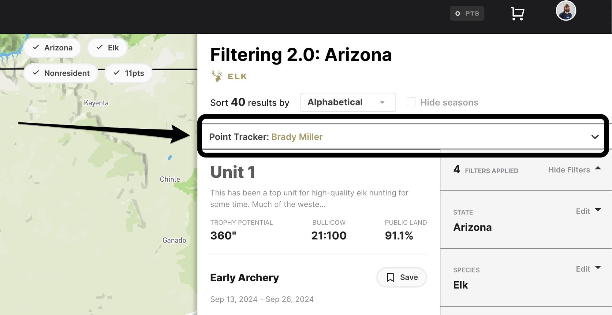 Point Tracker works seamlessly with your hunt research