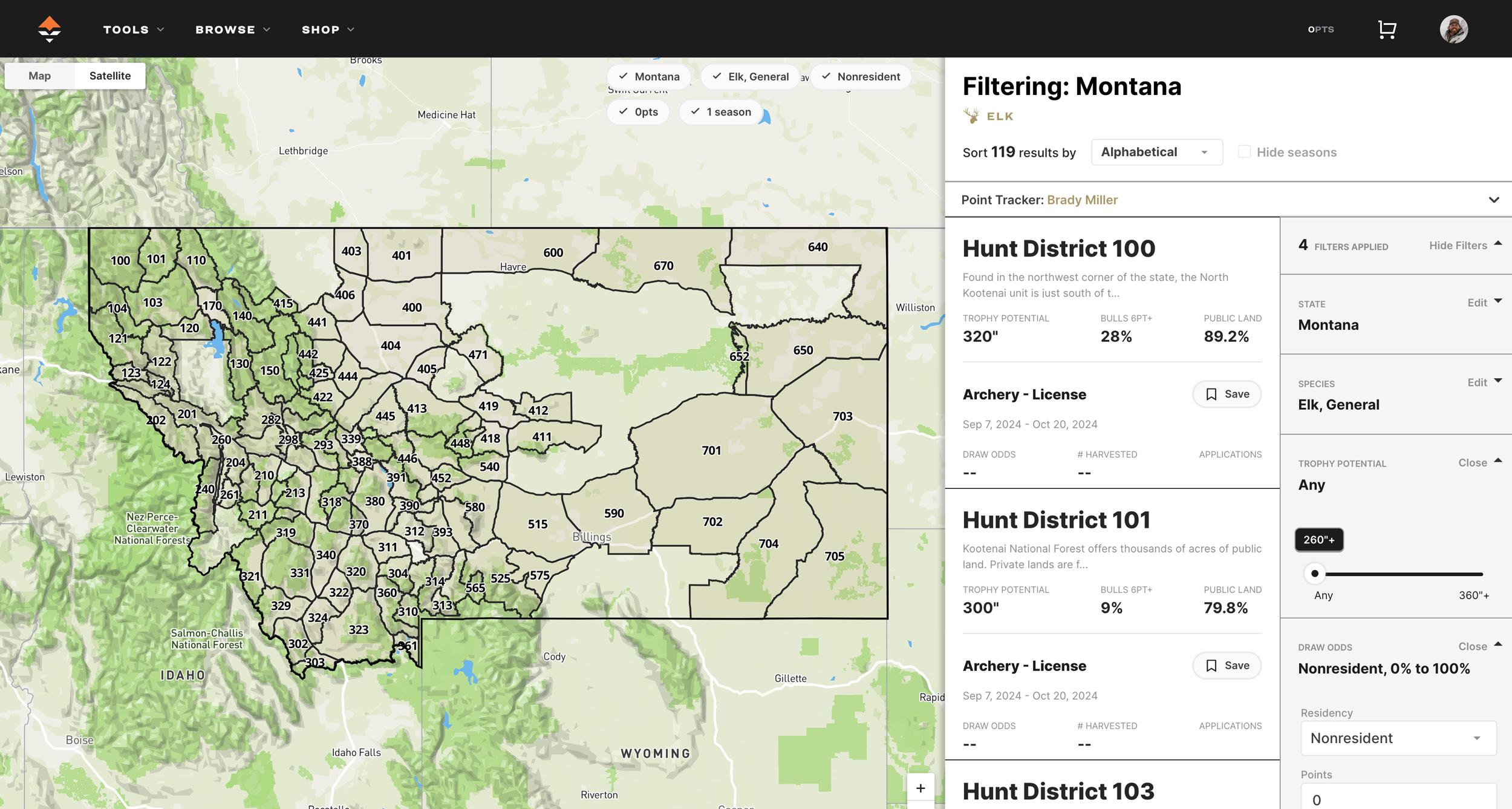 Montana archery general season elk hunt districts on GOHUNT Filtering tool
