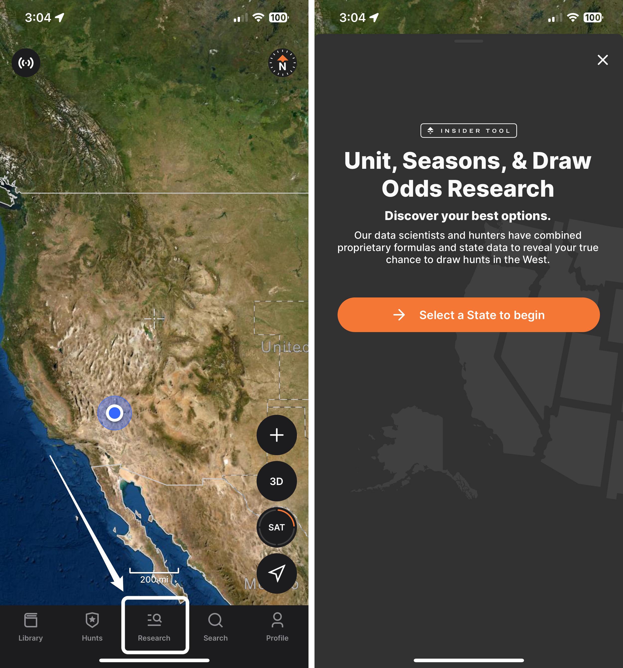 Accessing hunt research filtering on GOHUNT app