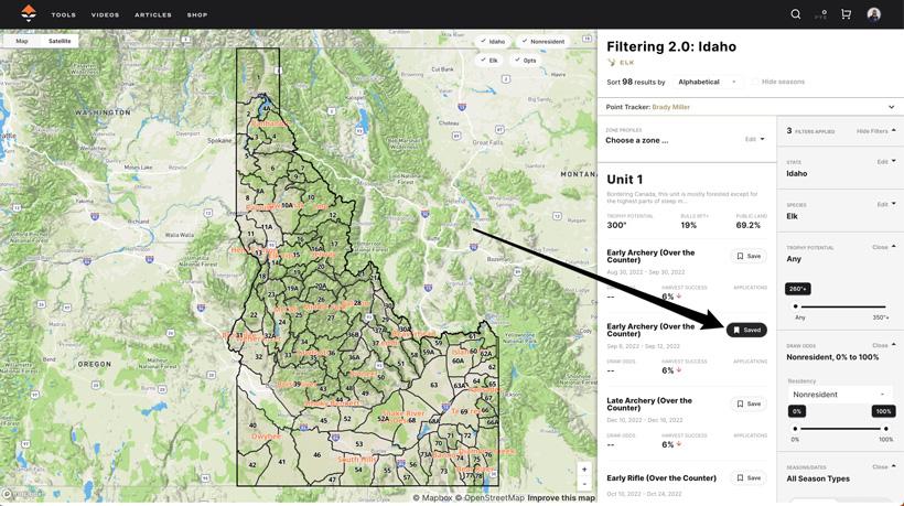 Saved hunt feature on gohunt insider filtering