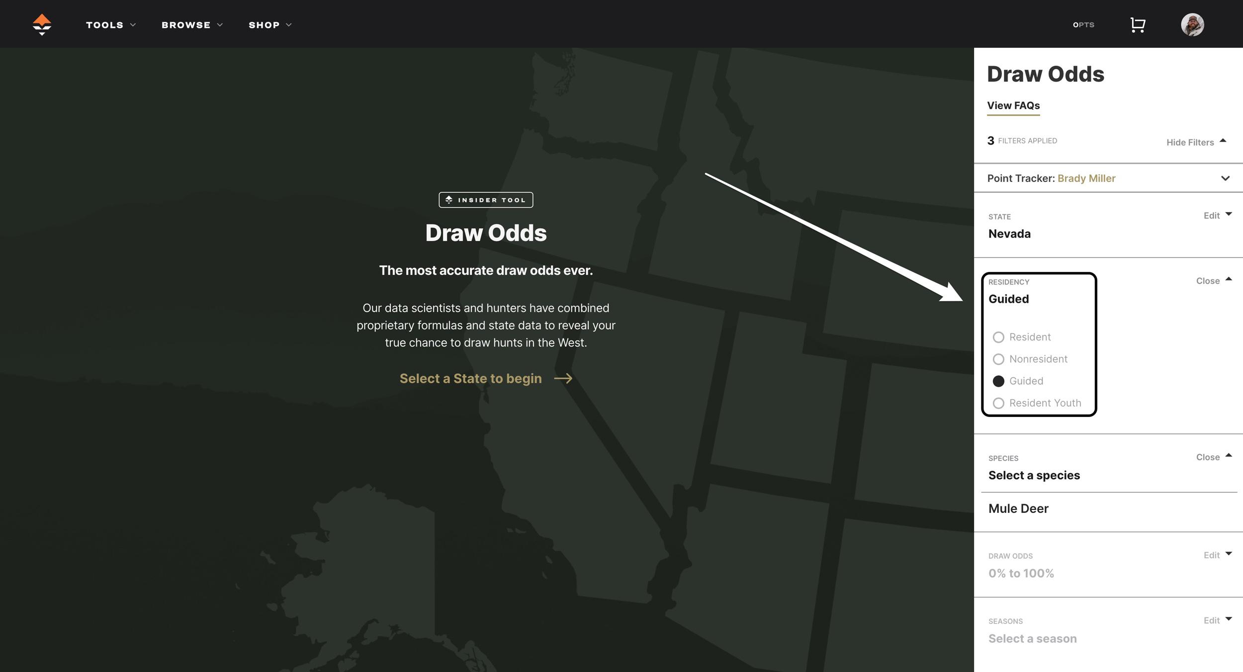 How to find Nevada nonresident guided draw odds on GOHUNT
