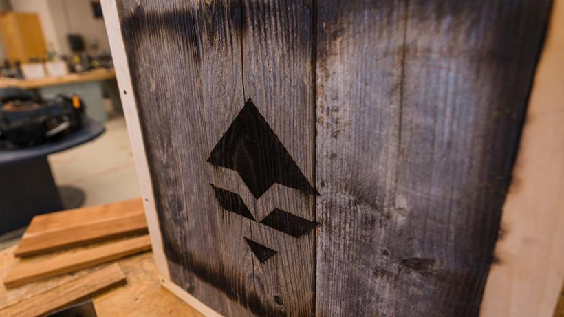 Burned in gohunt logo in barnwood