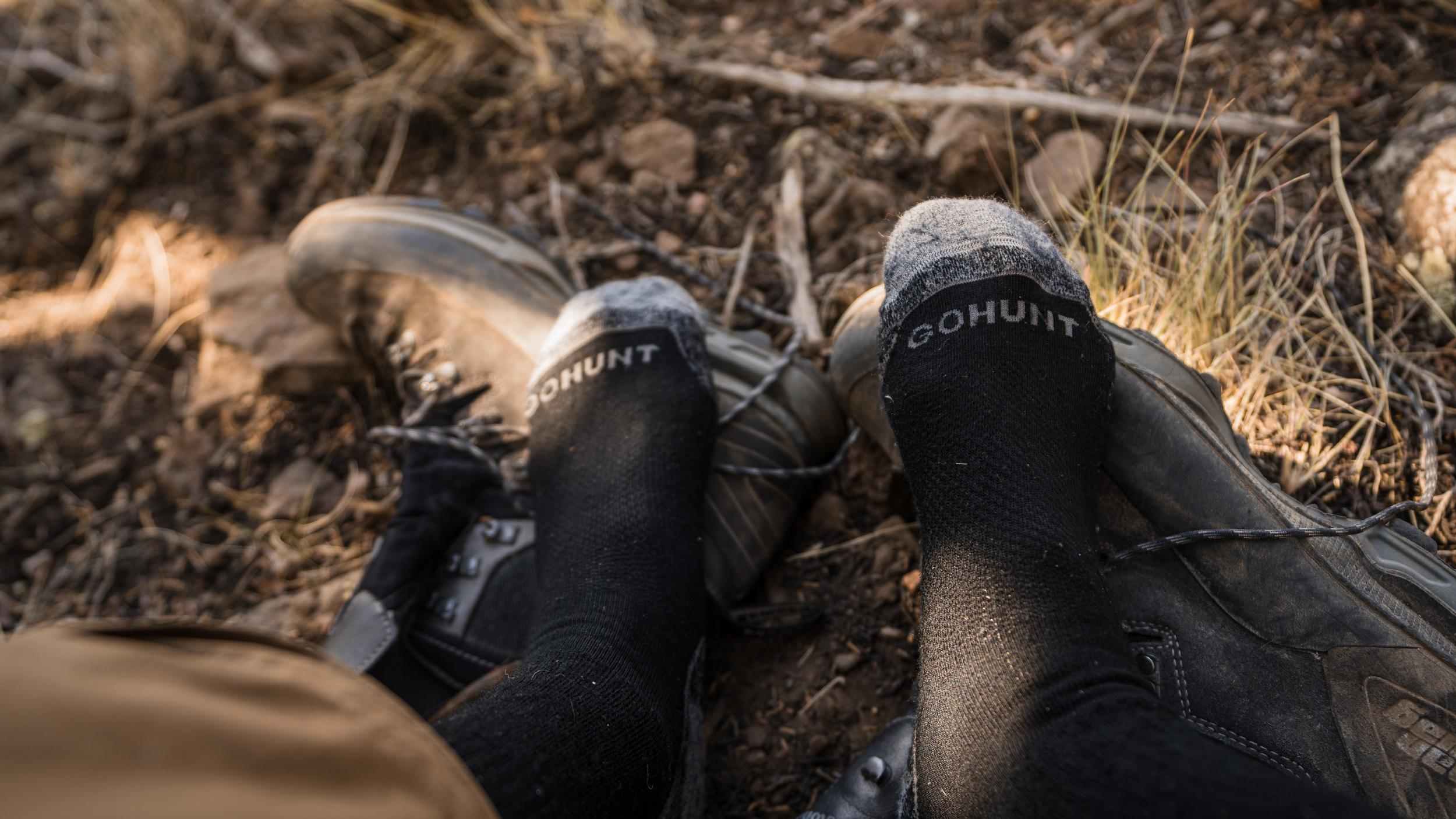 GOHUNT Mid-Weight Merino Wool Sock on a mountain hunt