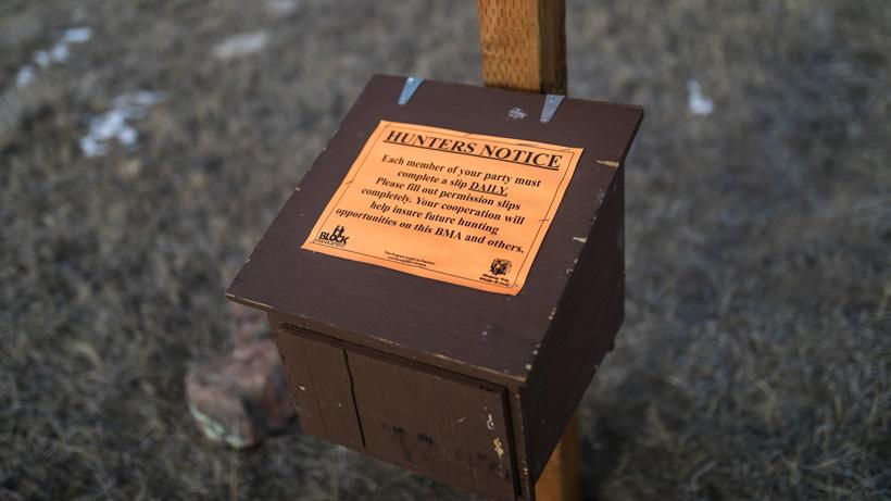 Montana Block Management hunting sign in box close up