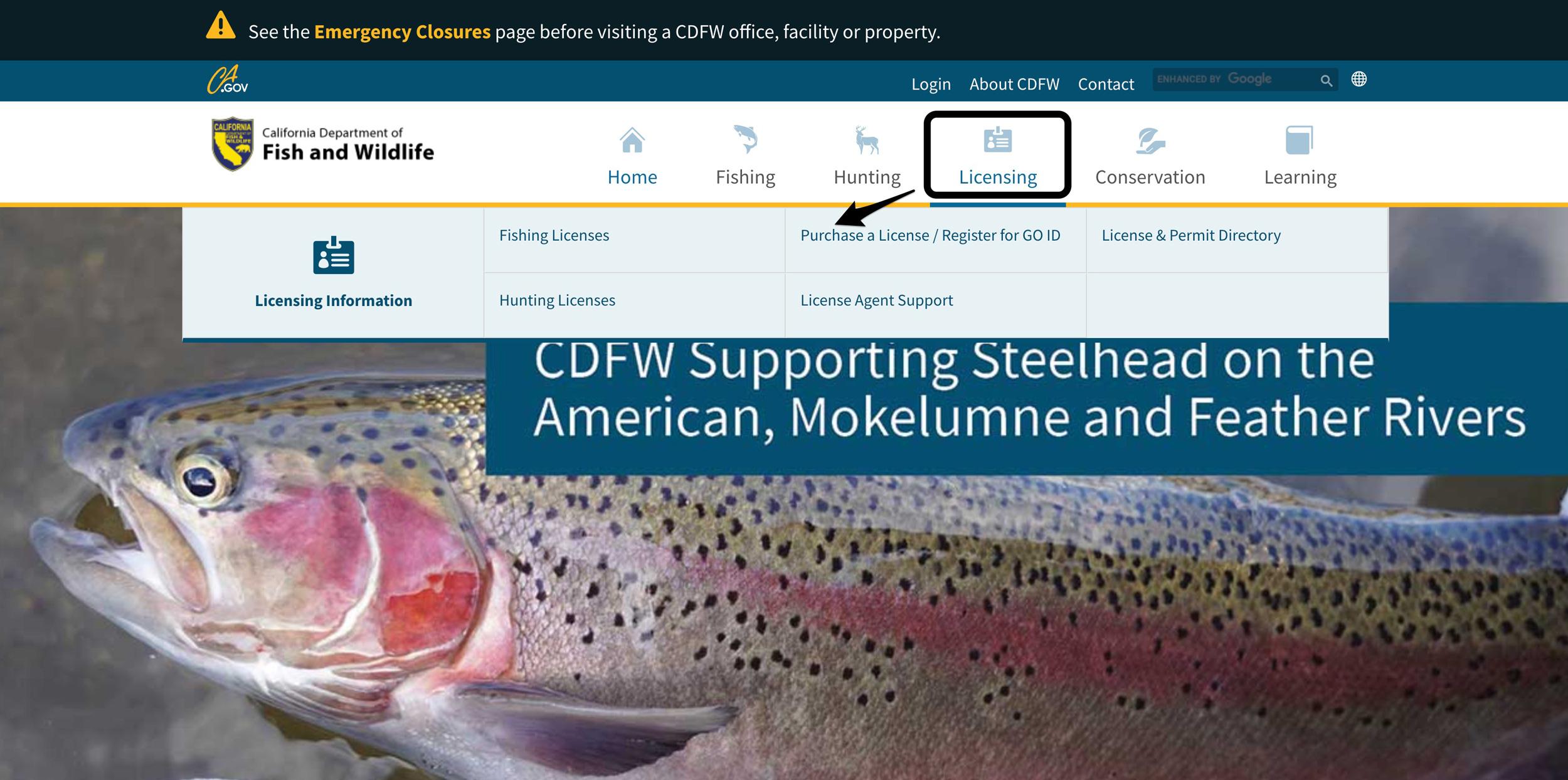 California Department of Fish and Wildlife homepage