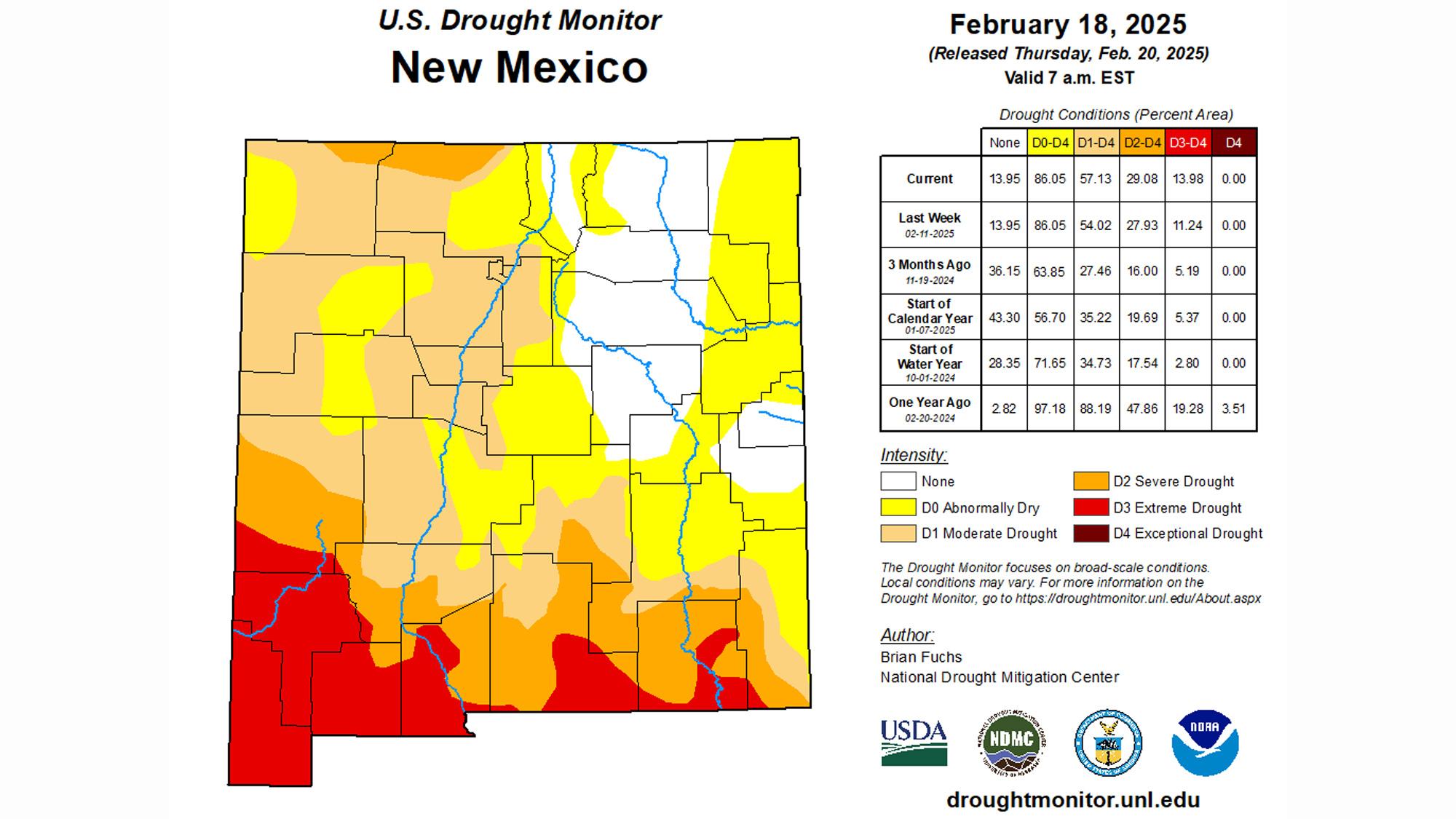 2025 New Mexico late February drought status map