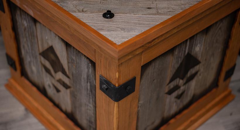 Metal brackets on wood