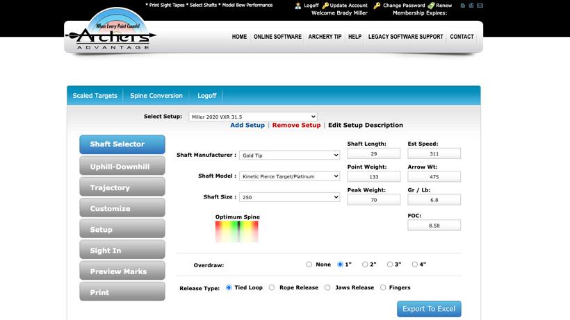 Archers advantage shaft selector_0