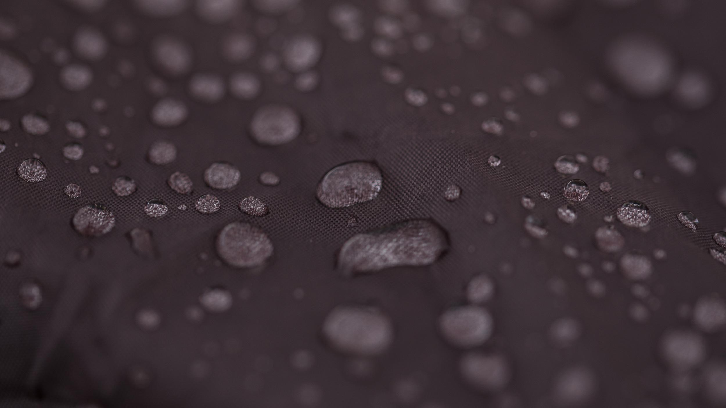 Raindrops on hunting gear