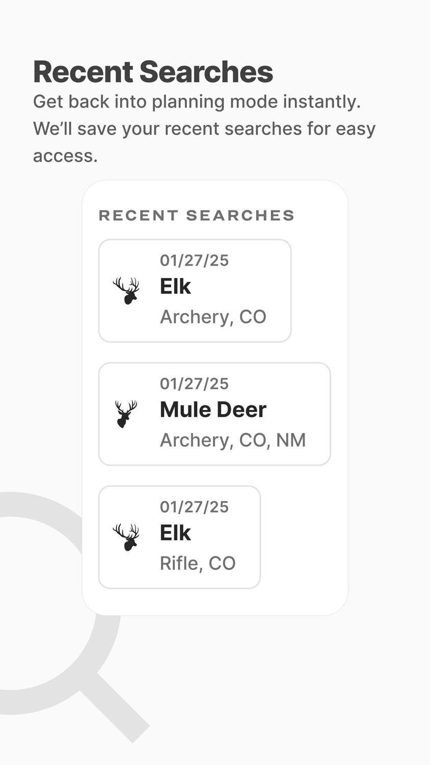 Pick up where you left off on recent hunt research searches
