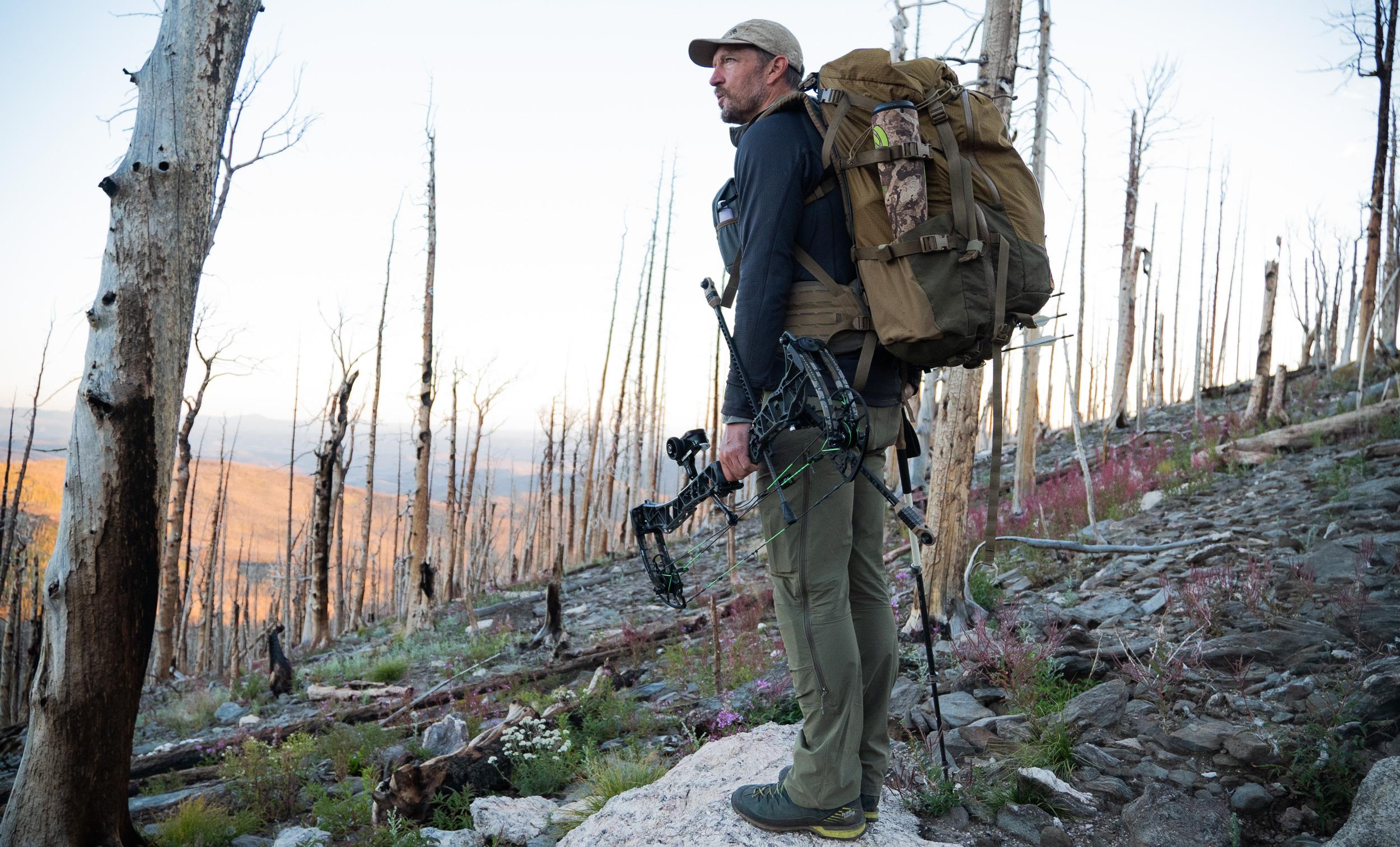 Trail Kreitzer bowhunting elk in a burn