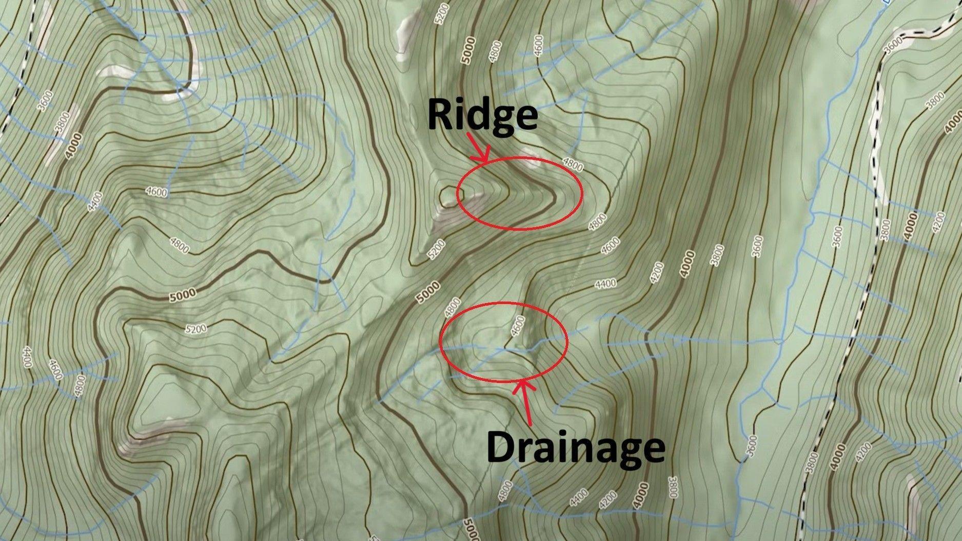 Example topo map ridge and drainage