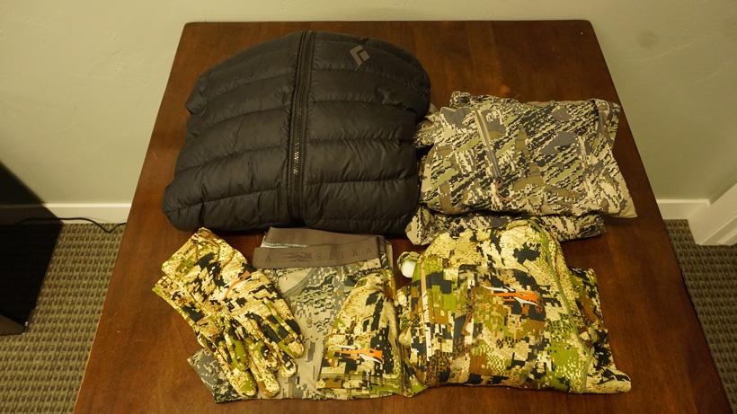 Backcountry elk hunting packed clothes