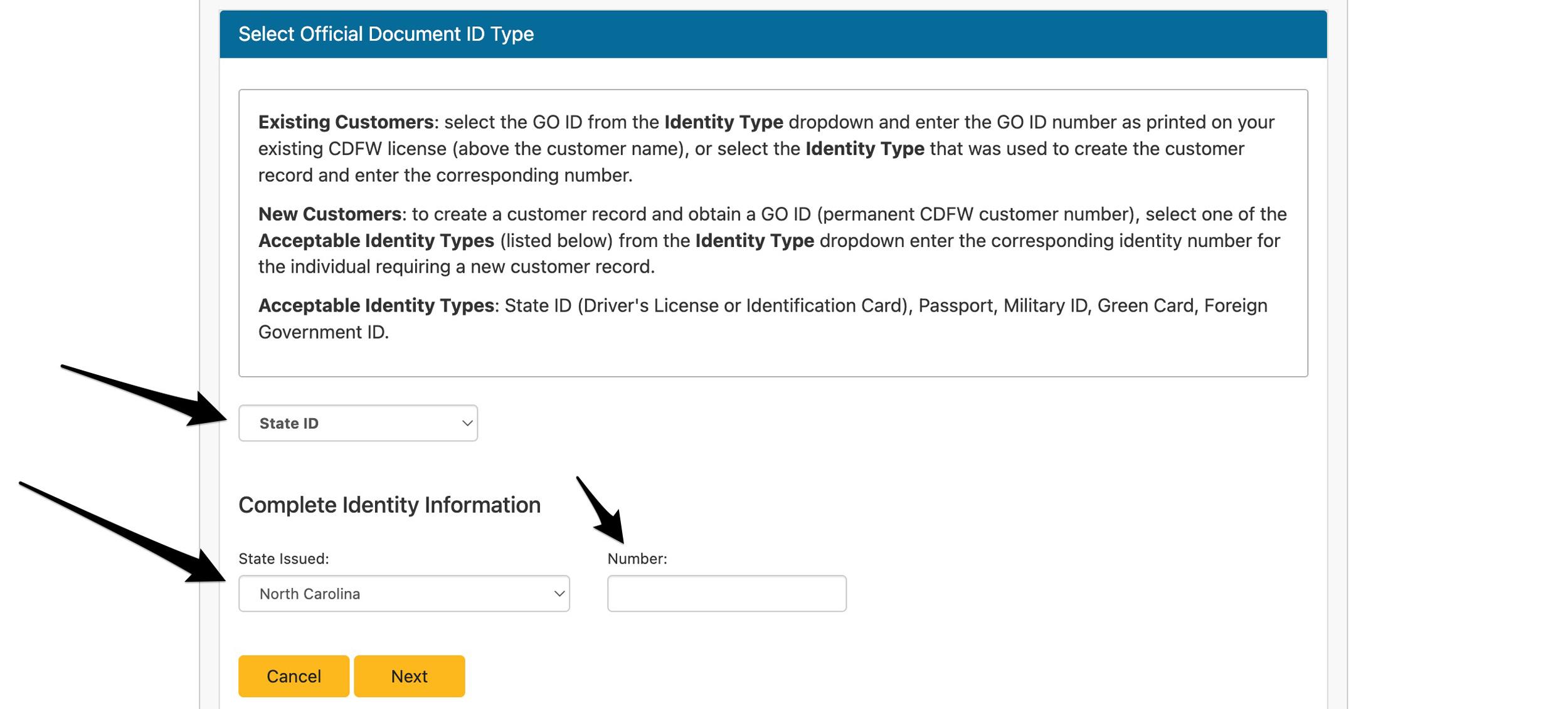 Verify state issued id on California hunting licensing website