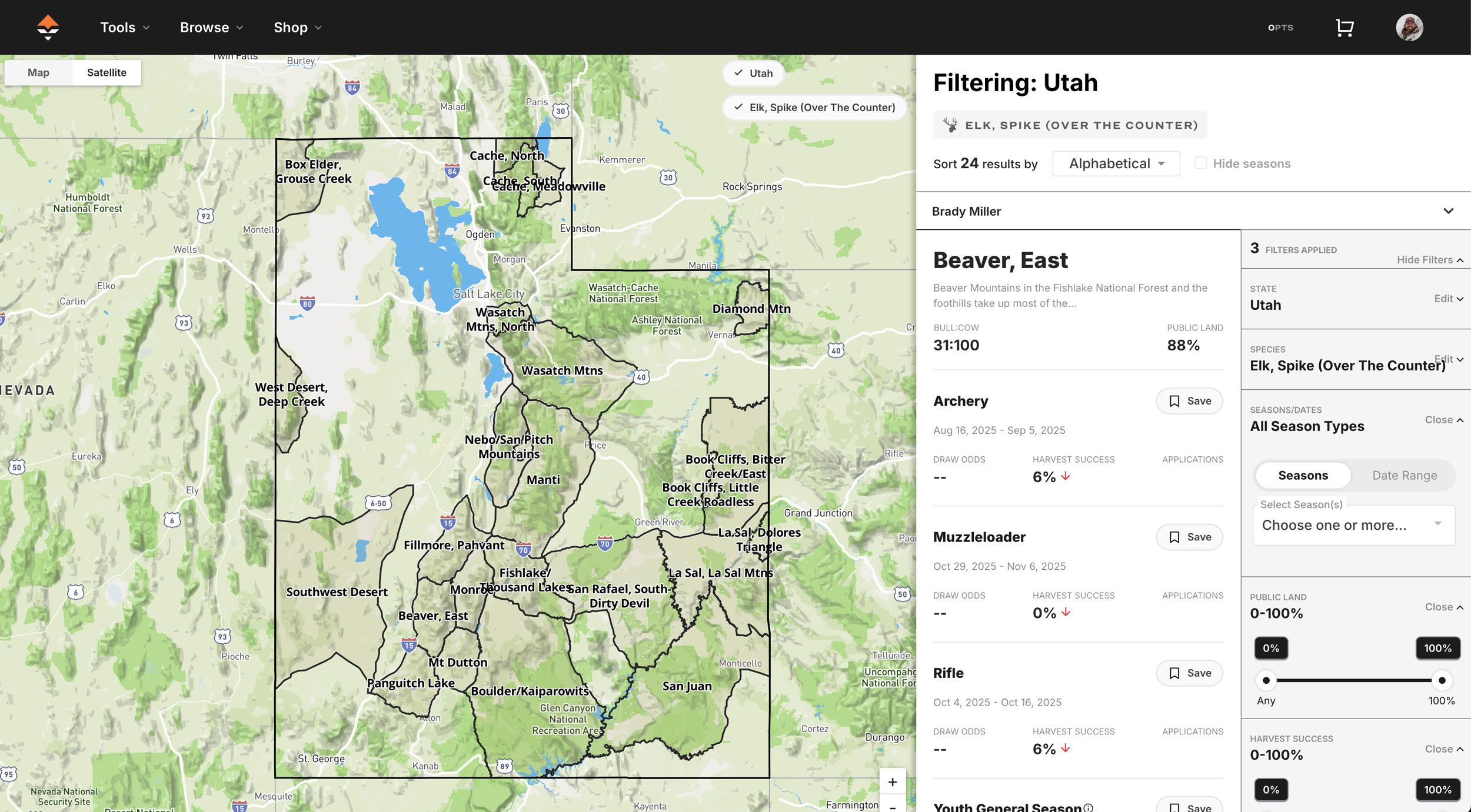 Utah spike elk hunting research on GOHUNT Filtering