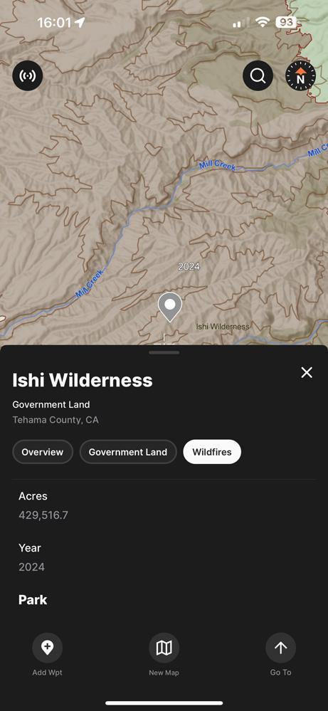 Grabbing information on wildfire layer on GOHUNT mobile app