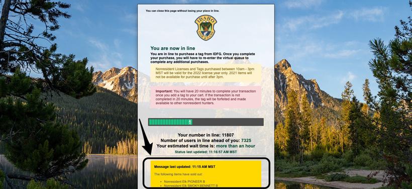 Idaho december 1 waiting room list of sold out tags