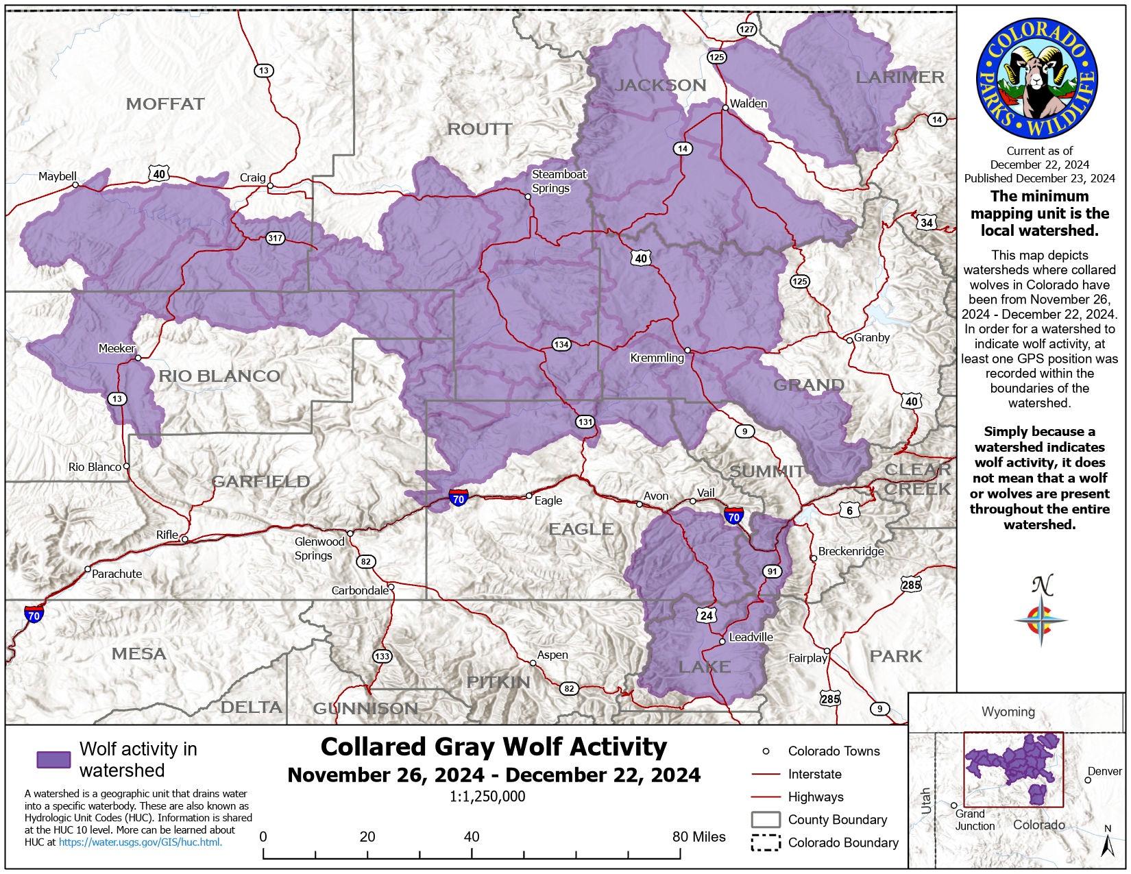 Monthly Collared Gray Wolf Activity from Nov. 26 to Dec. 22