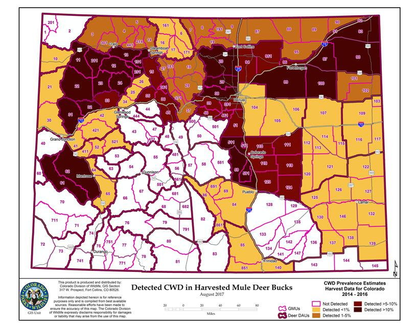 Detected cwd in harvested mule deer bucks