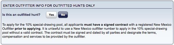 Section when selecting if you will be hunting with an outfitter for the New Mexico guided draw