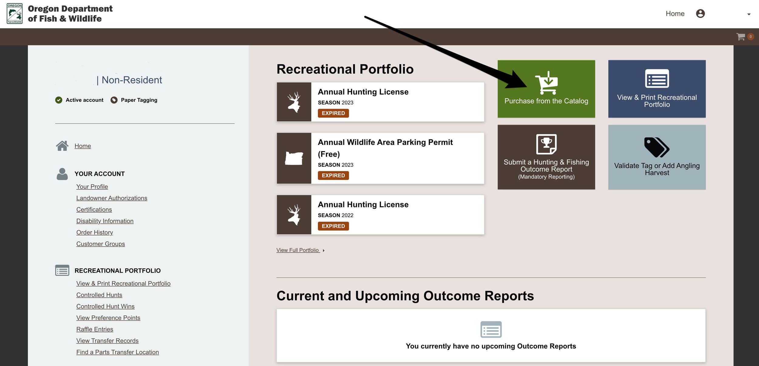 ODFW account licensing homepage