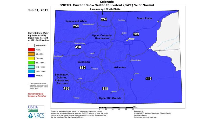 Colorado snow water equivalent june 2019