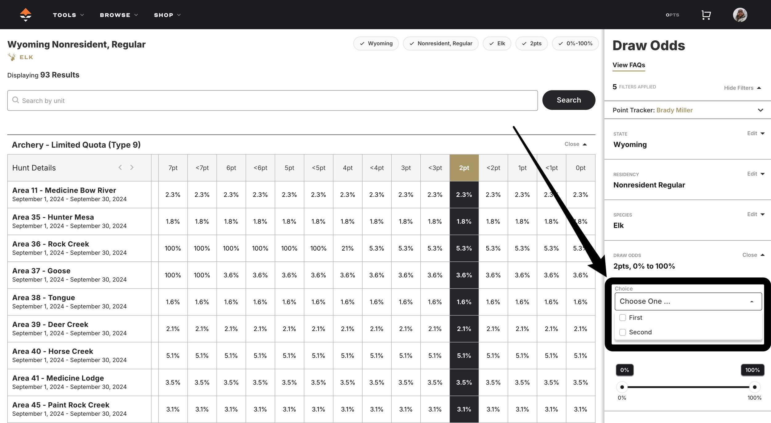 Wyoming second choice draw odds section