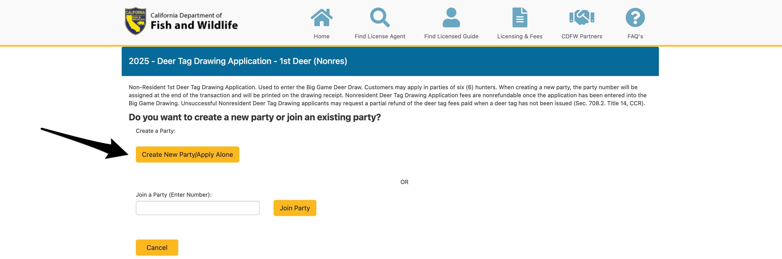 California deer party or apply alone for preference point