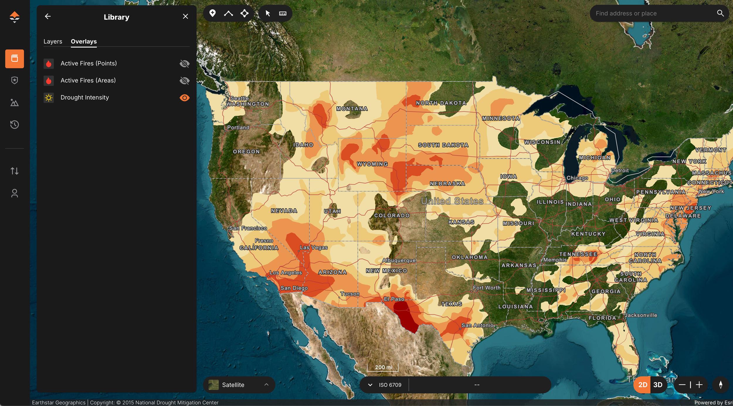Drought overlay map for the entire United States on GOHUNT Maps