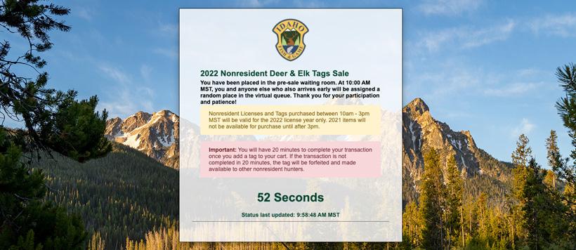 Seconds remaining in pre waiting room idaho fish and game