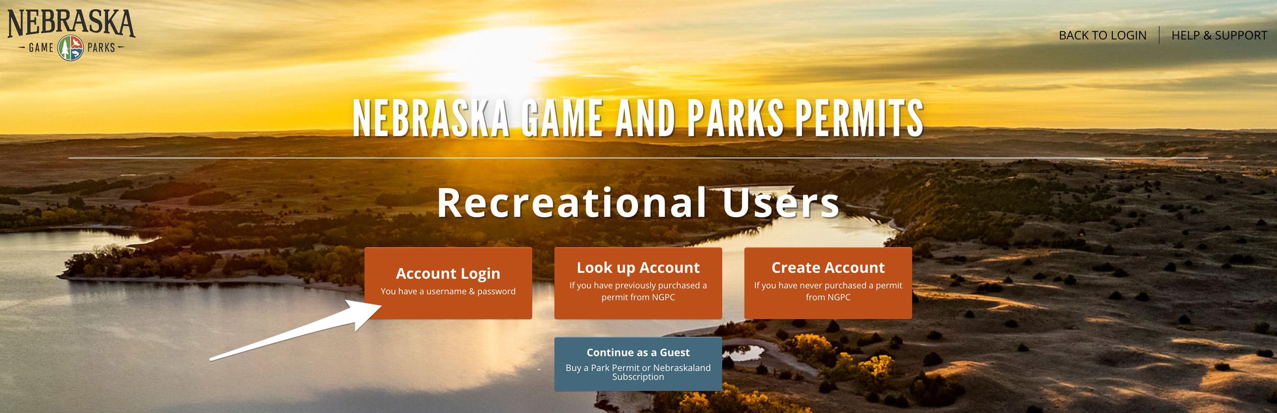 Nebraska Game and Parks recreational users area login