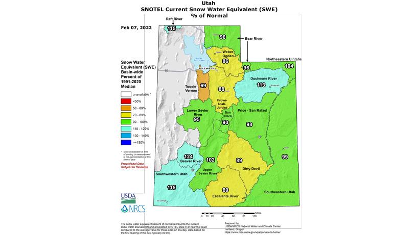 Utah snow water equivalent february 2022