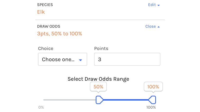 Selecting draw odds range
