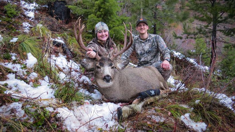 Stephanie Barnett with her Montana mule deer buck