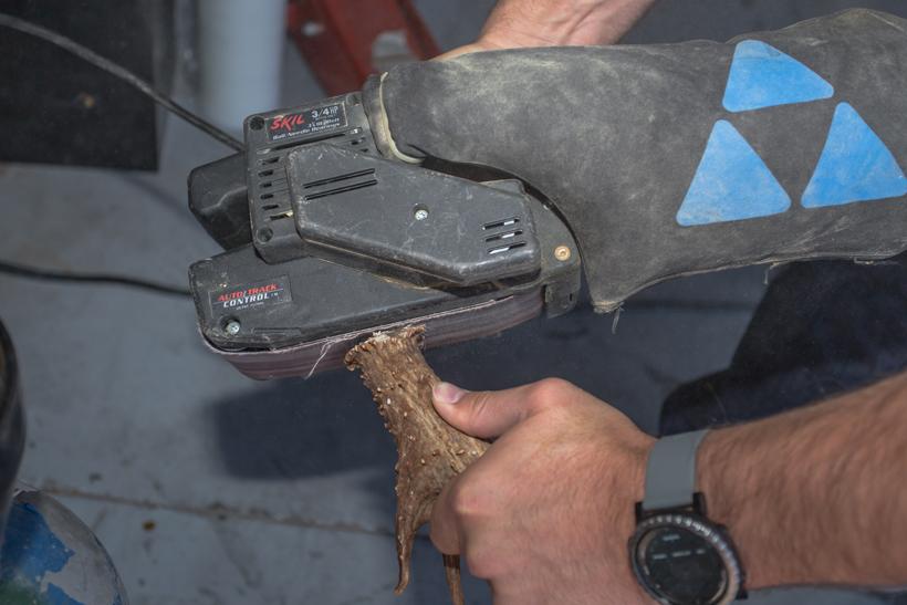 Sanding antler bases flat 6