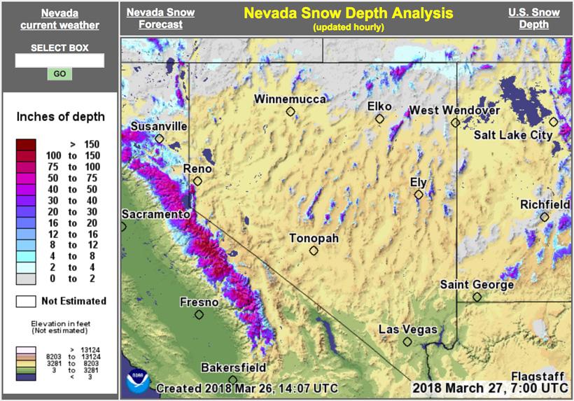 Nevada snow depth analysis for march 2018