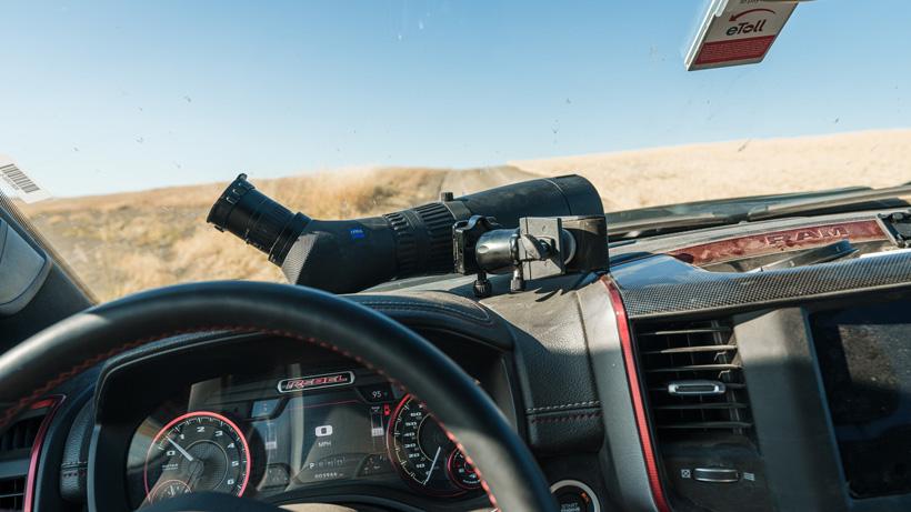 Zeiss spotting scope on truck dash