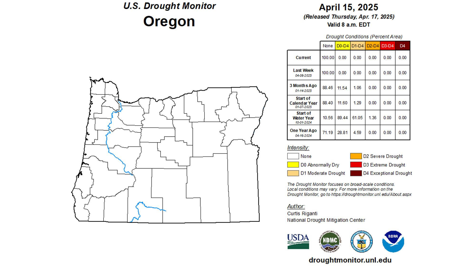 Oregon mid April 2025 drought status map