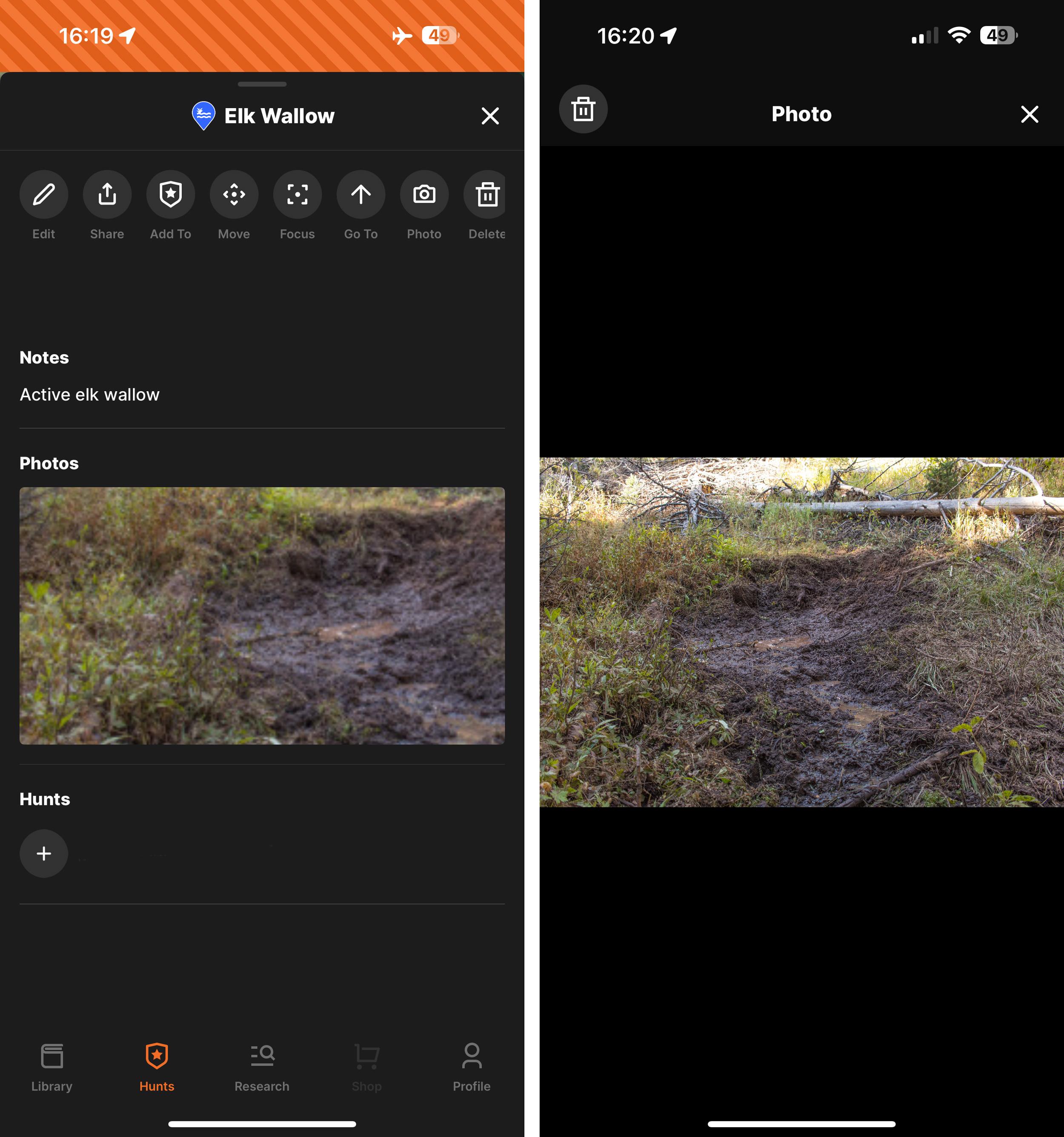 Saving elk wallow photo and waypoint on GOHUNT Maps